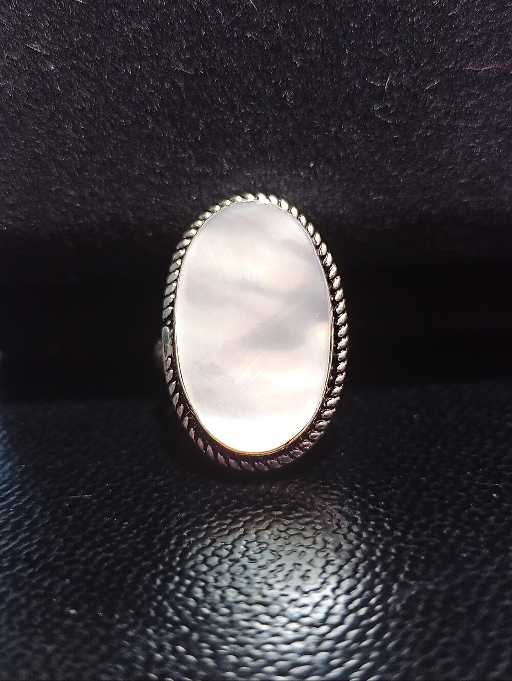 Natural Mother-of-Pearl Oval Silver Ring Sz 8